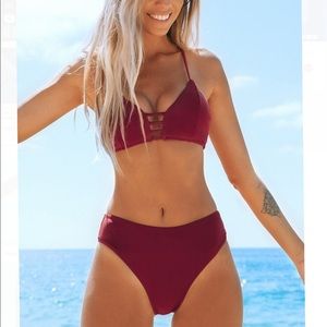 CUPSHE Wine Red Strappy Bikini